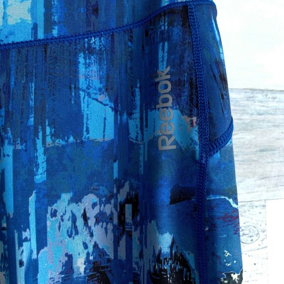 Reebok Mid Rise Running Tights Blue Abstract Print Womens Size XS - Picture 3 of 7